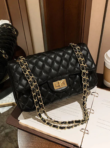 KissICON black Fall Trend Women's Texture Rhombic Chain Slung