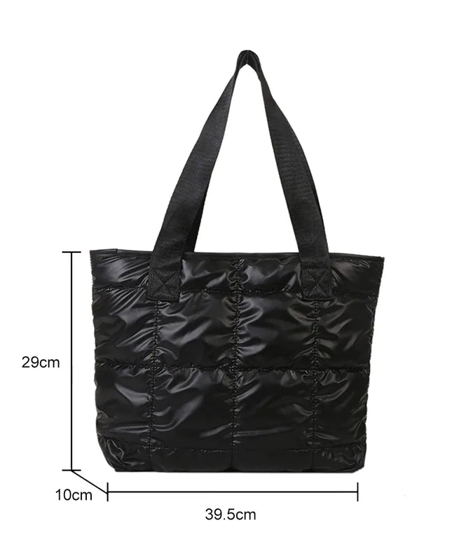 Dropshipman black Fashion Ladies Tote Handbags Large Capacity Cotton Padded Shopping Bag Rhombus Portable Handbag Quilted Solid for Leisure Travel
