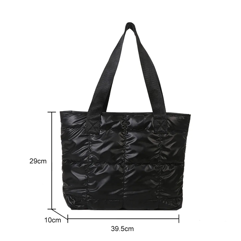 Dropshipman black Fashion Ladies Tote Handbags Large Capacity Cotton Padded Shopping Bag Rhombus Portable Handbag Quilted Solid for Leisure Travel
