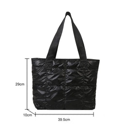 Dropshipman black Fashion Ladies Tote Handbags Large Capacity Cotton Padded Shopping Bag Rhombus Portable Handbag Quilted Solid for Leisure Travel