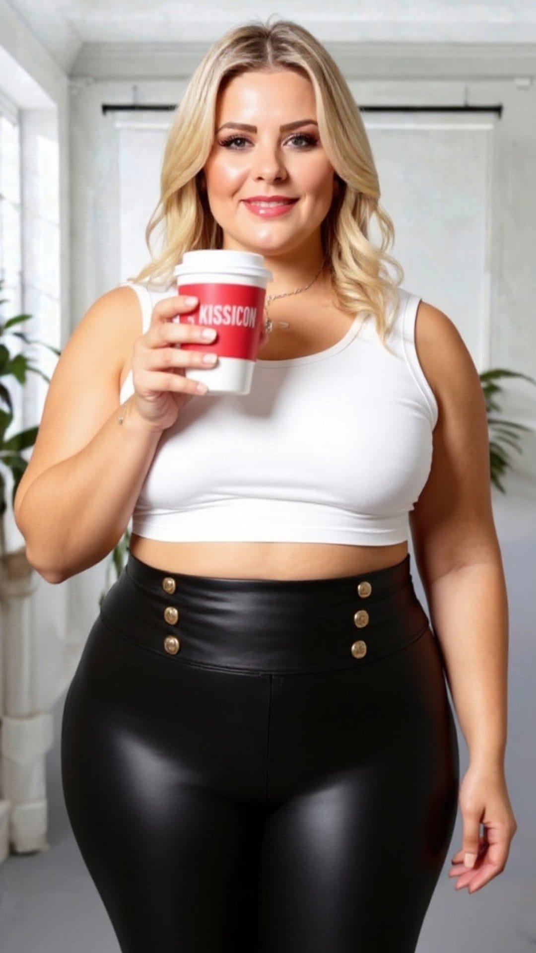 KissICON Black Faux Leather Leggings with Gold Button Detail