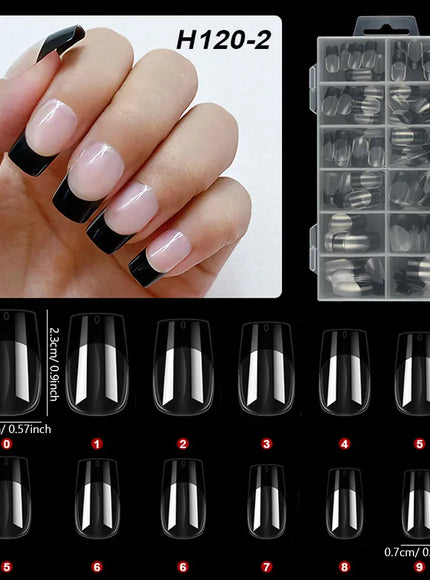 KissICON black French Style Full Cover Press On Nails 120