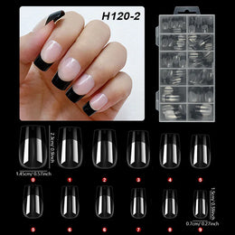 KissICON black French Style Full Cover Press On Nails 120
