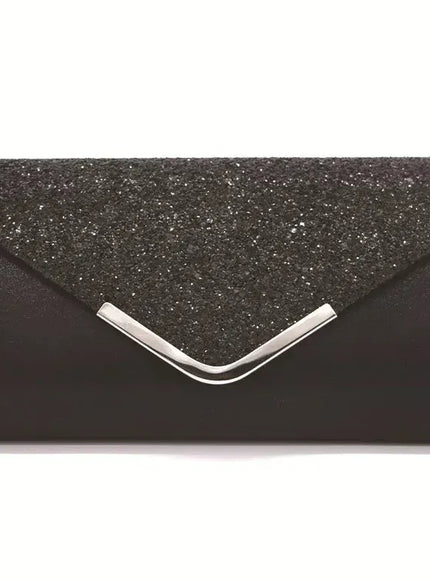 Dropshipman Black Glitter Bling Envelope Clutch Bag – Shiny Party & Wedding Dinner Handbag