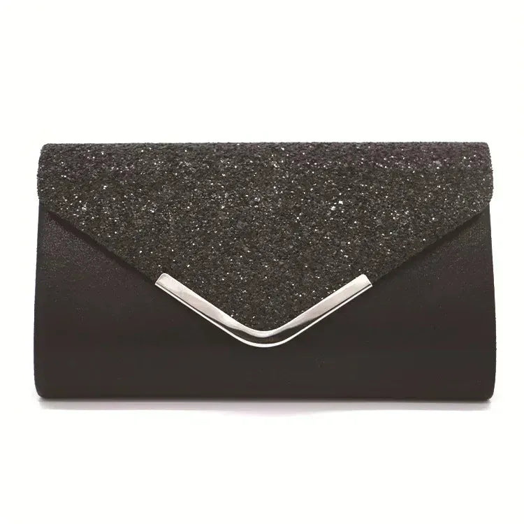 Dropshipman Black Glitter Bling Envelope Clutch Bag – Shiny Party & Wedding Dinner Handbag