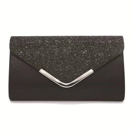 Dropshipman Black Glitter Bling Envelope Clutch Bag – Shiny Party & Wedding Dinner Handbag