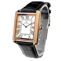KissICON Black gold KissIcon Men Leather Watch Calendar Waterproof Gift Box