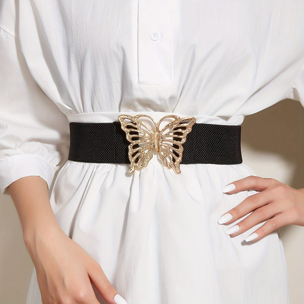 jkthpu-45 Black Golden Buckle / M Elegant Adjustable Elastic Waist Belt Chic Fashion Accessory