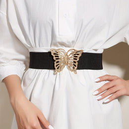 jkthpu-45 Black Golden Buckle / M Elegant Adjustable Elastic Waist Belt Chic Fashion Accessory