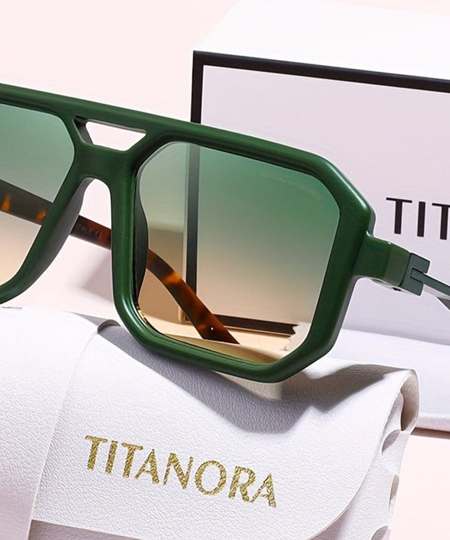 jkthpu-45 Black Golden Retro Square Glasses Bold Green Lenses Couples Style