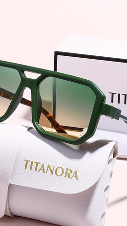 jkthpu-45 Black Golden Retro Square Glasses Bold Green Lenses Couples Style