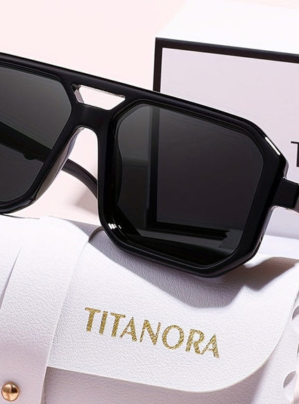 jkthpu-45 Black Golden Retro Square Glasses Bold Green Lenses Couples Style