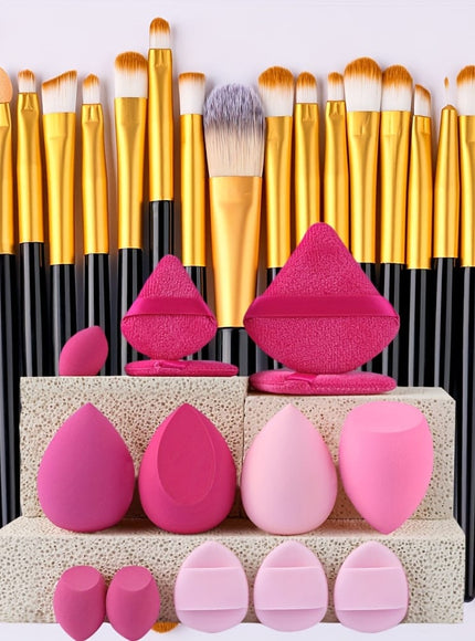 KissICON Black Golden set KissIcon 34Pcs Makeup Brush Set - Soft Synthetic