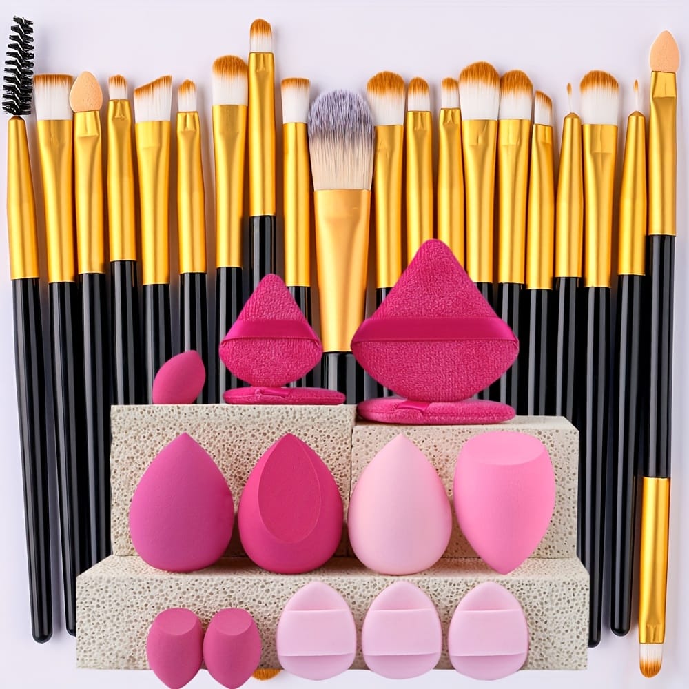 KissICON Black Golden set KissIcon 34Pcs Makeup Brush Set - Soft Synthetic