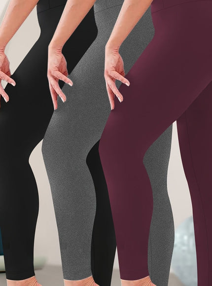 jkthpu-45 Black+Gray+Wine / UK 16 3-Pack Women's Plus Size High Waisted Yoga Pants
