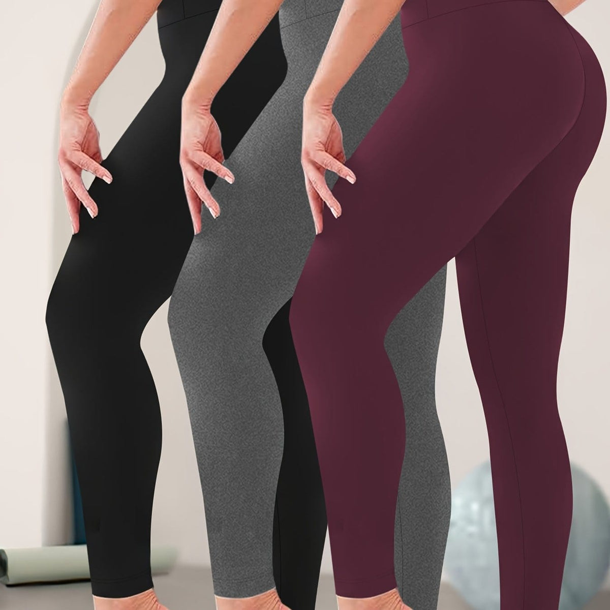 jkthpu-45 Black+Gray+Wine / UK 16 3-Pack Women's Plus Size High Waisted Yoga Pants