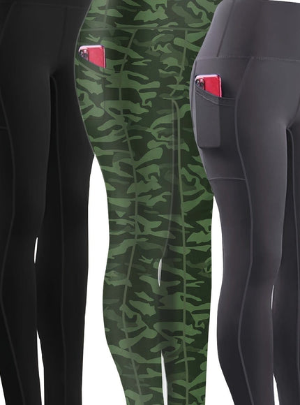 jkthpu-45 Black/green Camouflage/grey / UK 16 Three-piece Set, Sports Yoga Pants for Women, High