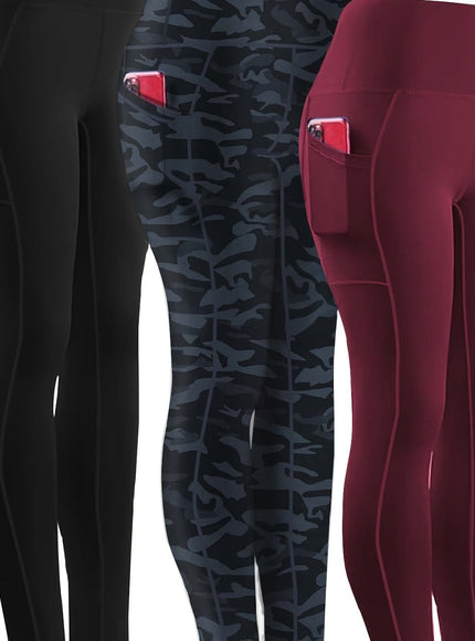 jkthpu-45 Black/grey Camouflage/burgundy / UK 16 Three-piece Set, Sports Yoga Pants for Women, High