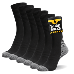 KissICON Black & Grey / One-size 6 Pairs Mens Heavy Duty Black Work Socks UK 611
