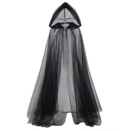 KissICON black Halloween   cosplay - ghost costume with hooded cloak, death god witch net-like long dress, full-length performance outfit