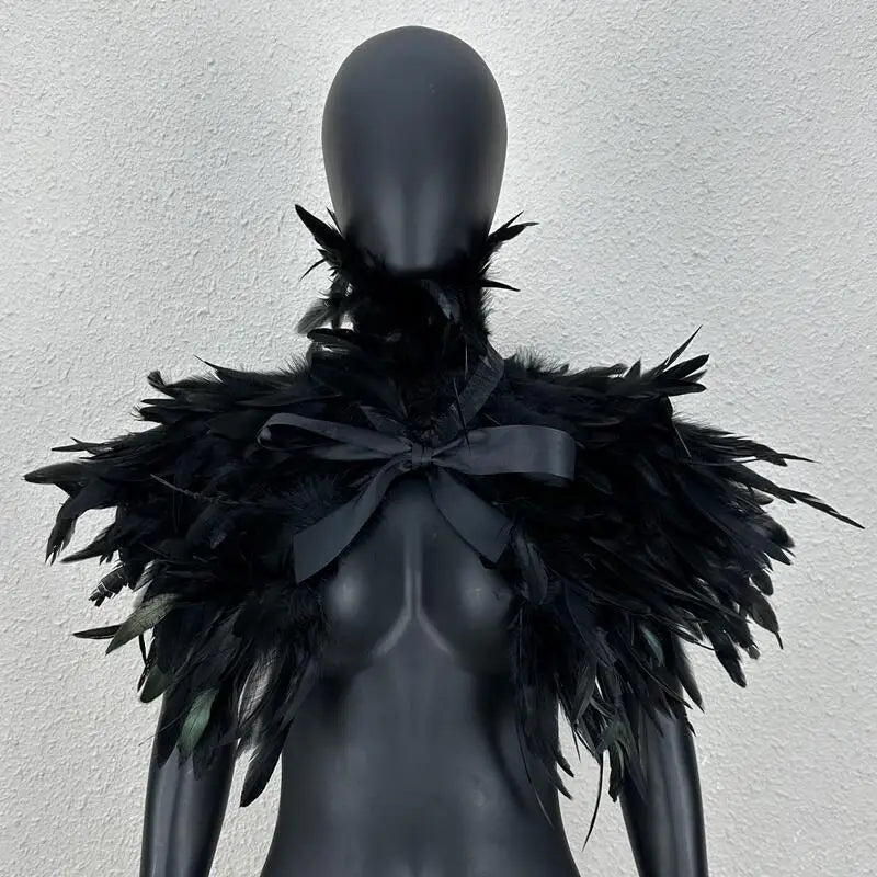 KissICON black Halloween Makeup Ball Feather Party Costume Cloak Fake Collar Role Play