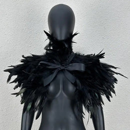 KissICON black Halloween Makeup Ball Feather Party Costume Cloak Fake Collar Role Play