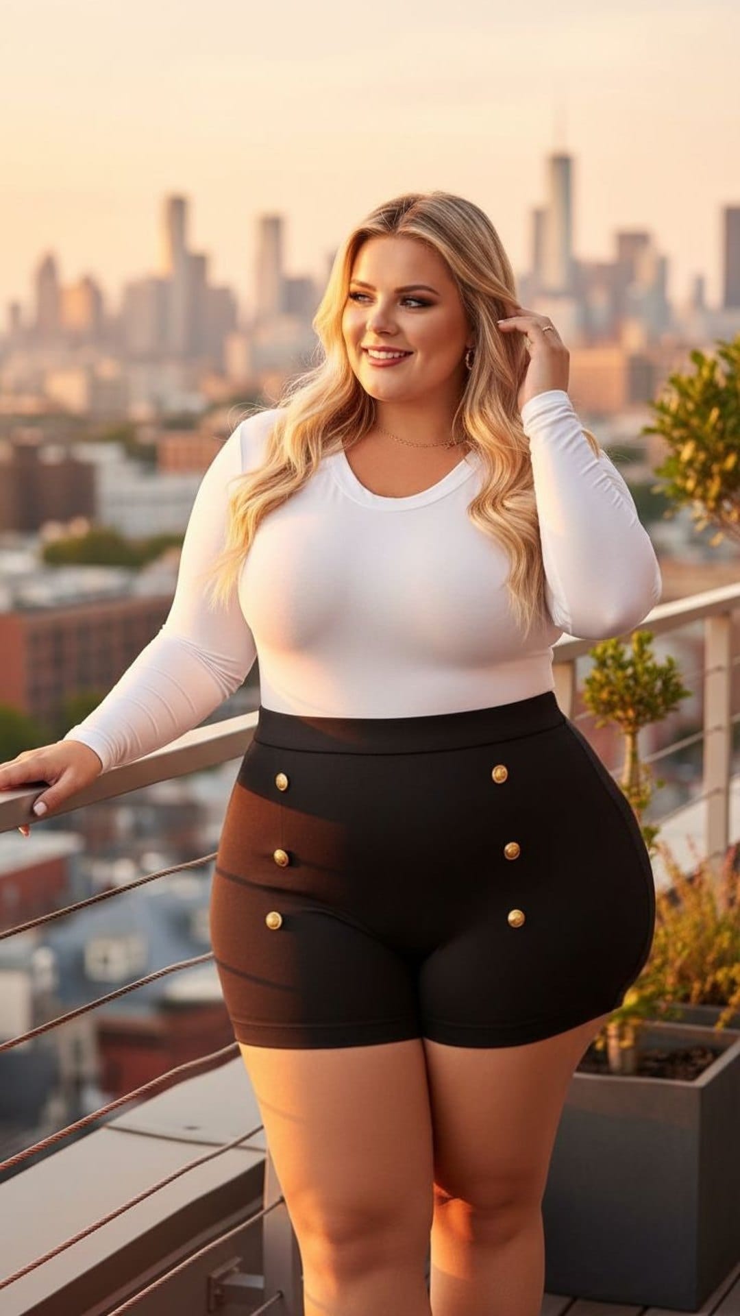 KissICON Black High-Waisted Gold Button Shorts – Plus Size Luxe Statement Piece