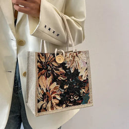 KissICON Black Ins Hand Linen Students Handbags Top-handle Bags