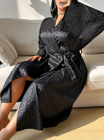 KissICON Black Jacquard Four-Season Extended-Length Fashionable Sexy Home Robe