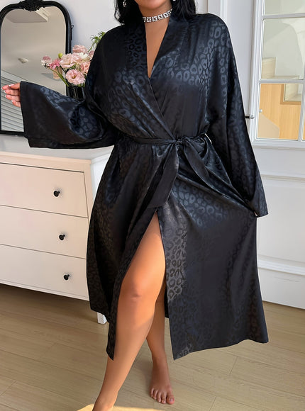 KissICON Black Jacquard Four-Season Extended-Length Fashionable Sexy Home Robe