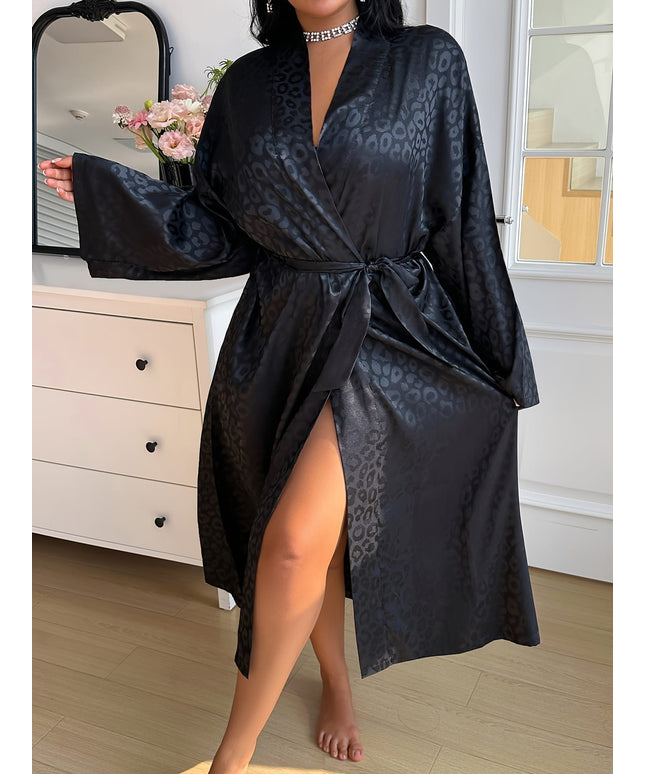 KissICON Black Jacquard Four-Season Extended-Length Fashionable Sexy Home Robe