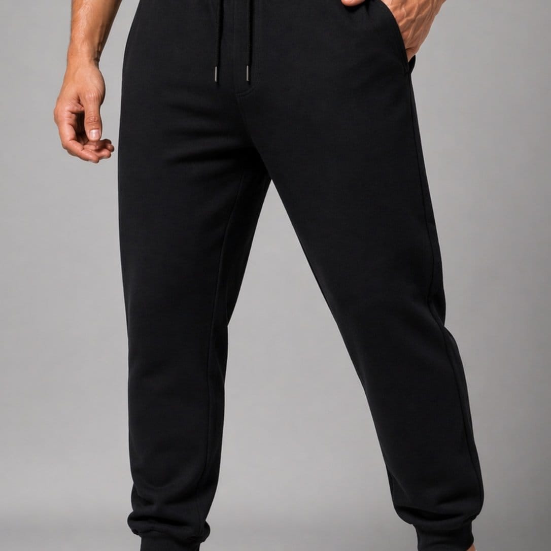 KissICON Black / L 1-Pc Men’s Fleece Jogger Tracksuit Bottoms Elastic Waist Sweatpants Soft Warm Casual Sports Trousers for Gym Running Walking Travel