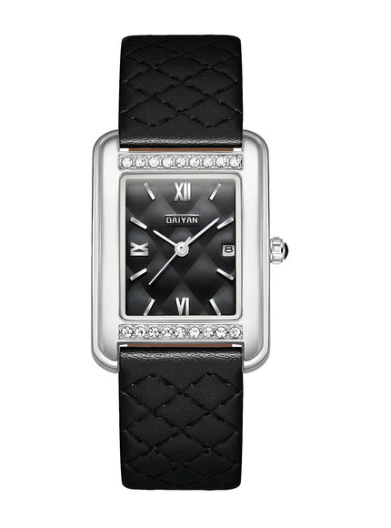 KissICON Black -leather KissIcon Women Watch Diamond Waterproof Calendar - Stylish