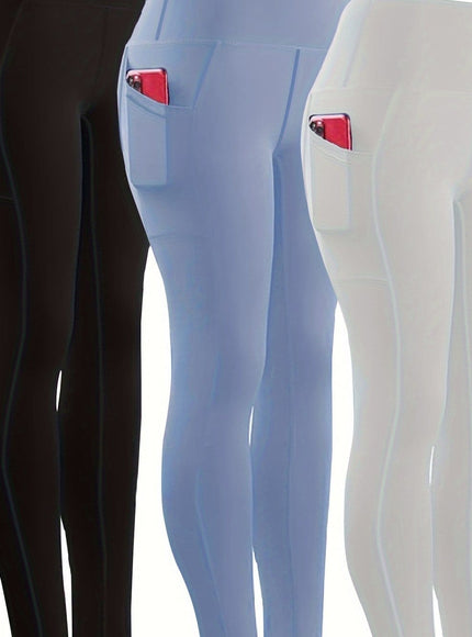 jkthpu-45 Black/light Blue/light Gray / UK 16 Three-piece Set, Sports Yoga Pants for Women, High