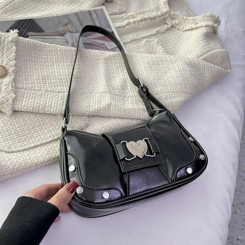 Dropshipman Black-Love Trendy Bow Shoulder Bag Handbag Casual Underarm Bag Daily Commuting Bags PU Leather Lady Banquet Bag Business Women's Bags
