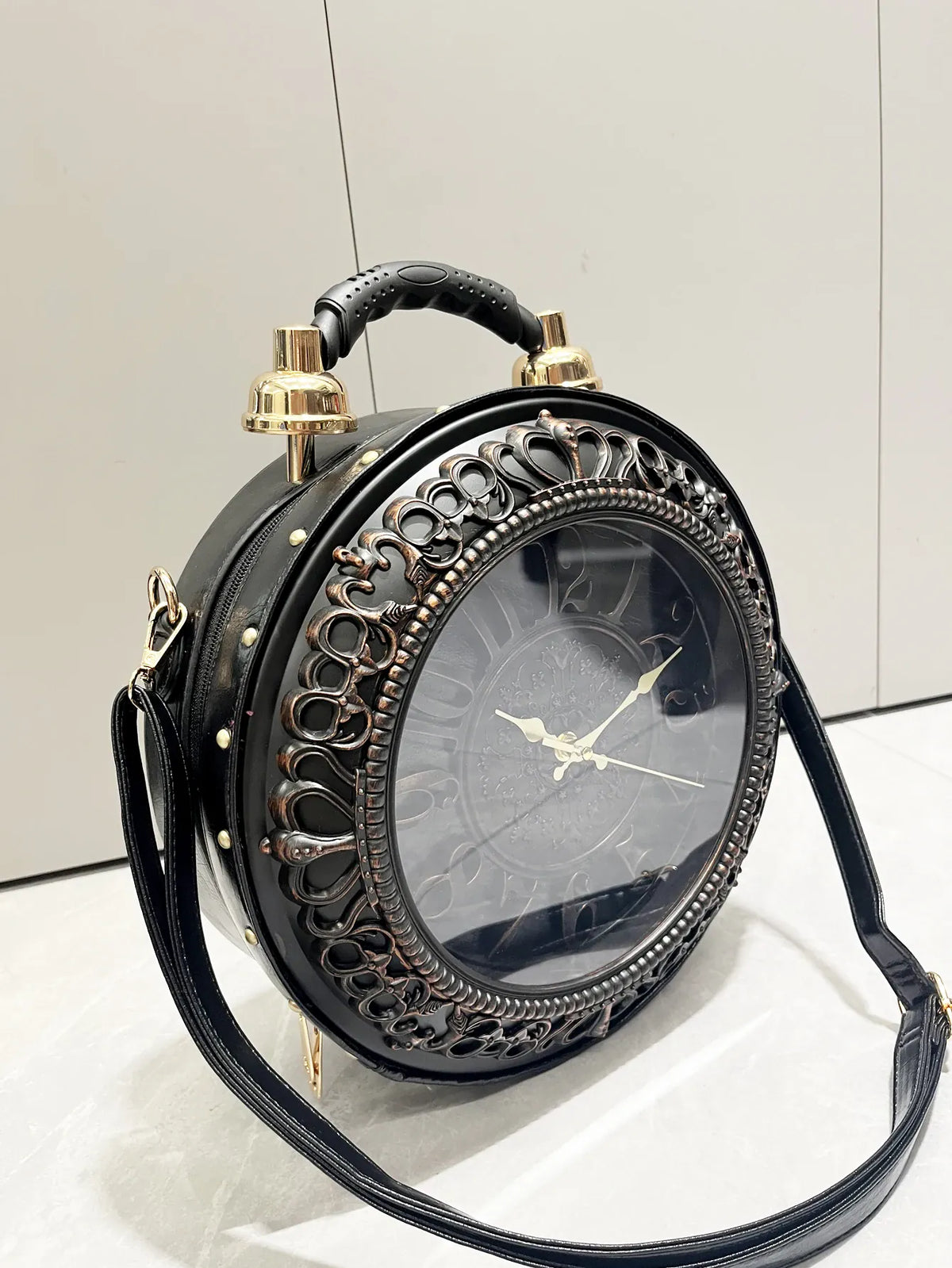 Dropshipman Black Luxury Designer Purses and Handbags Shoulder Bags funny clock-shaped bag funny Women's round bag pu leather Woman's bag