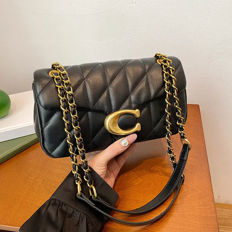 Dropshipman Black Luxury Fashion Women's Chain Handbag PU Leather Girls Shoulder Messenger Bag Brand lightweight Commuting Bag Tassel Square Bag