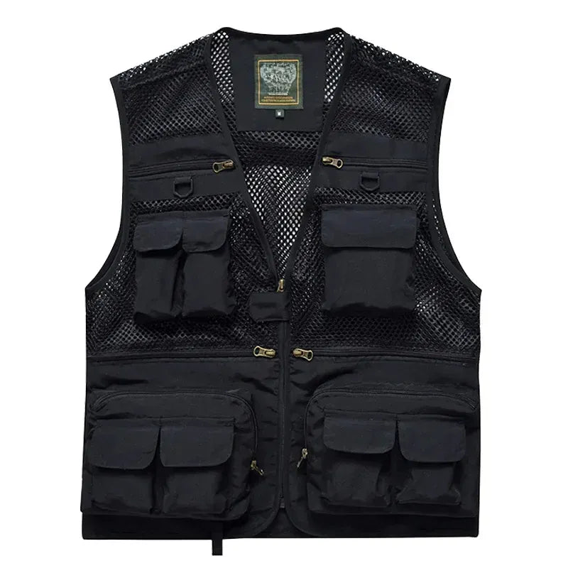 KissICON black / M Mens Thin MultiPocket Outdoor Vest for All Seasons