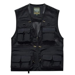 KissICON black / M Mens Thin MultiPocket Outdoor Vest for All Seasons