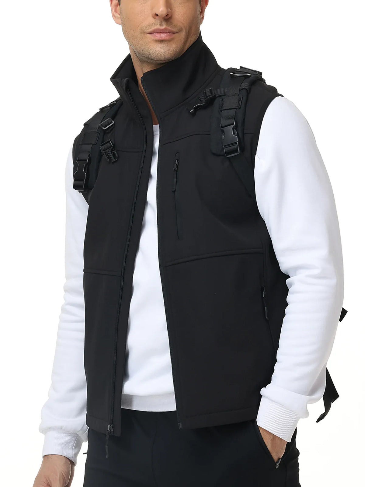 KissICON Black / M Mens Windproof Softshell Thick Vest Comfort Pockets Sports Ready