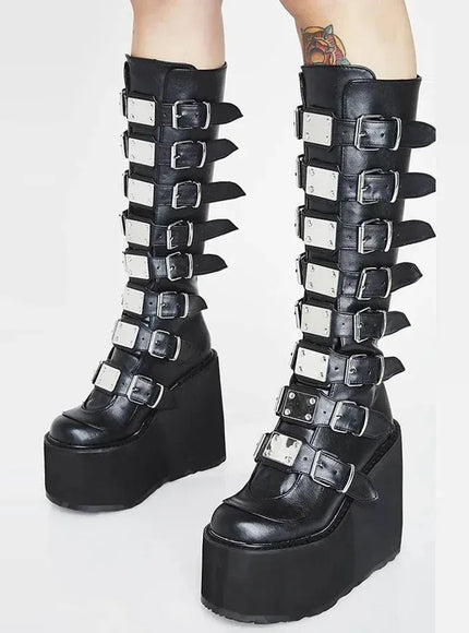 KissICON black matte / 41 Women Boots Cosplay Ladies High Heel Platform Wedges