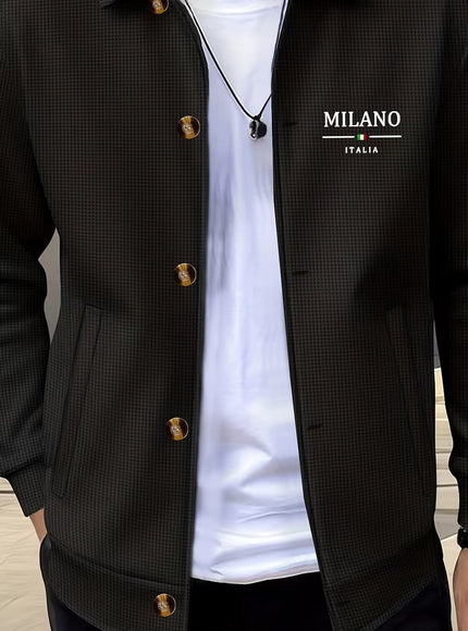 KissICON Black Milan / UK 36 Luxury Waffle Knit Lapel Jacket Smart Casual Menswear