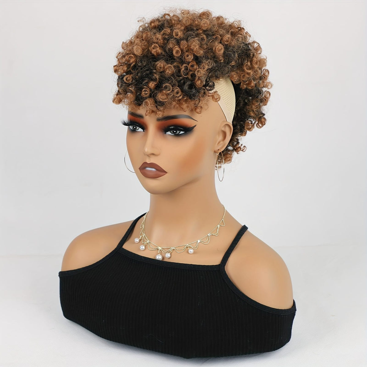 KissICON Black Mix Brown Ombre / 12inch [KissIcon]KKSILK Afro High Puff Ponytail - Drawstring Bangs