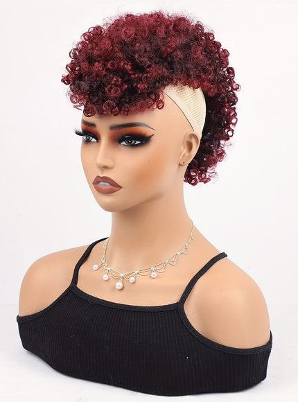 KissICON Black Mix Burgundy Ombre / 12inch [KissIcon]KKSILK Afro High Puff Ponytail - Drawstring Bangs