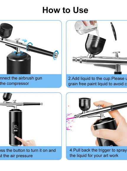 KissICON black Nails Art Airbrush With Compressor Manicure Varnish Painting