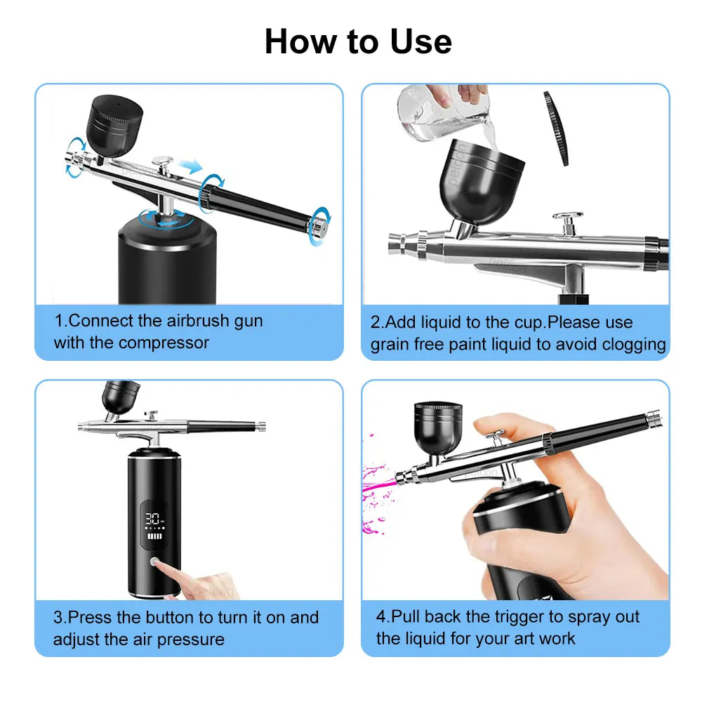 KissICON black Nails Art Airbrush With Compressor Manicure Varnish Painting