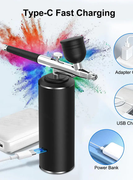 KissICON black Nails Art Airbrush With Compressor Manicure Varnish Painting