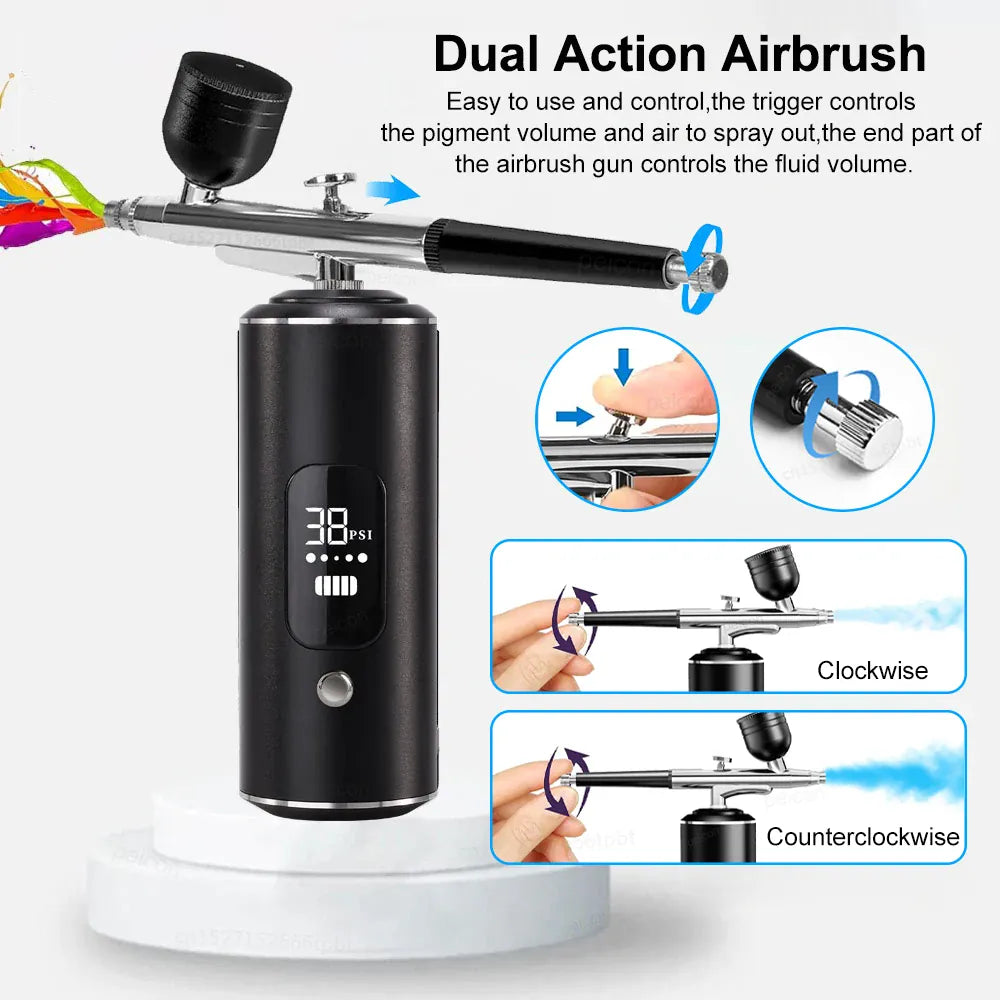 KissICON black Nails Art Airbrush With Compressor Manicure Varnish Painting