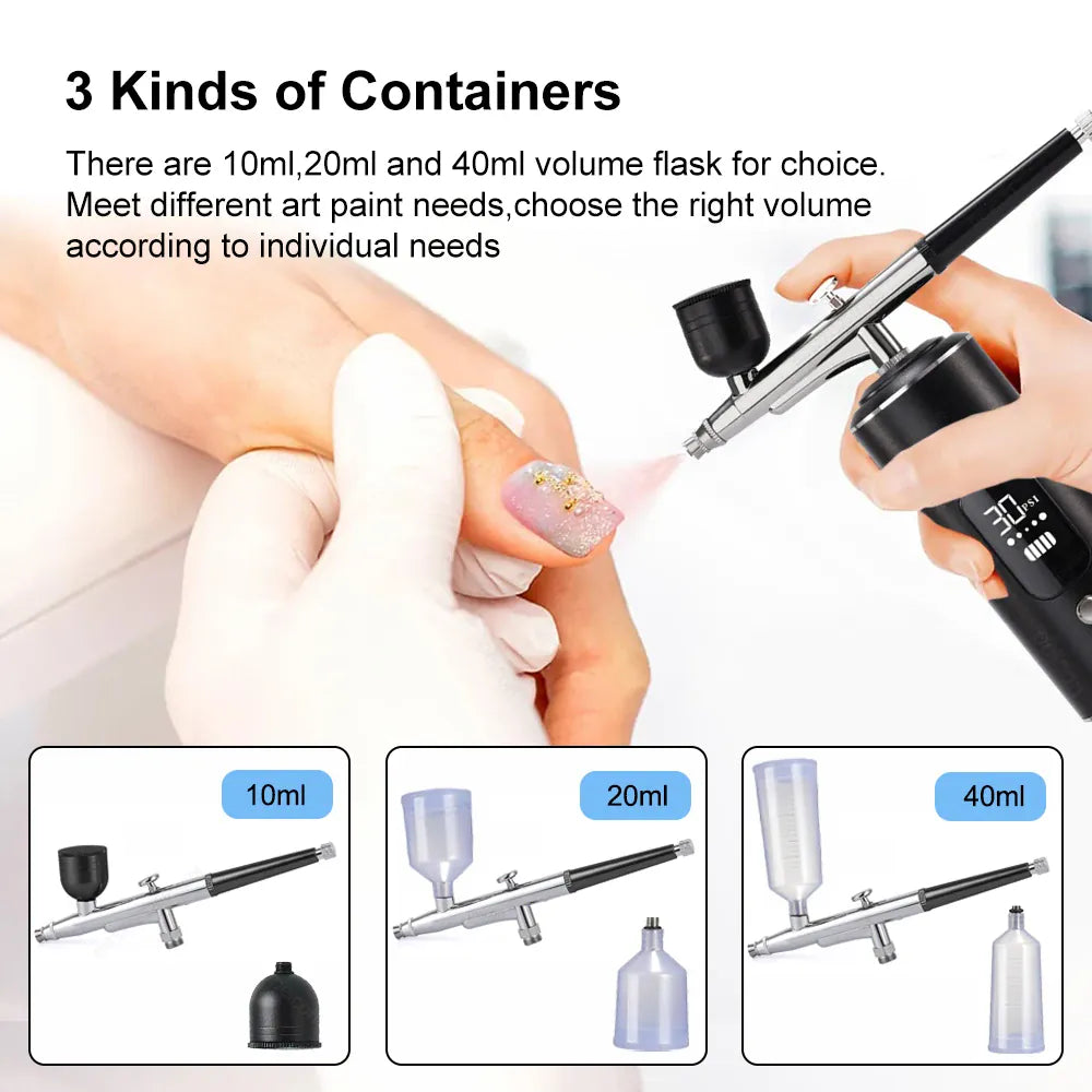 KissICON black Nails Art Airbrush With Compressor Manicure Varnish Painting