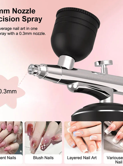 KissICON black Nails Art Airbrush With Compressor Manicure Varnish Painting